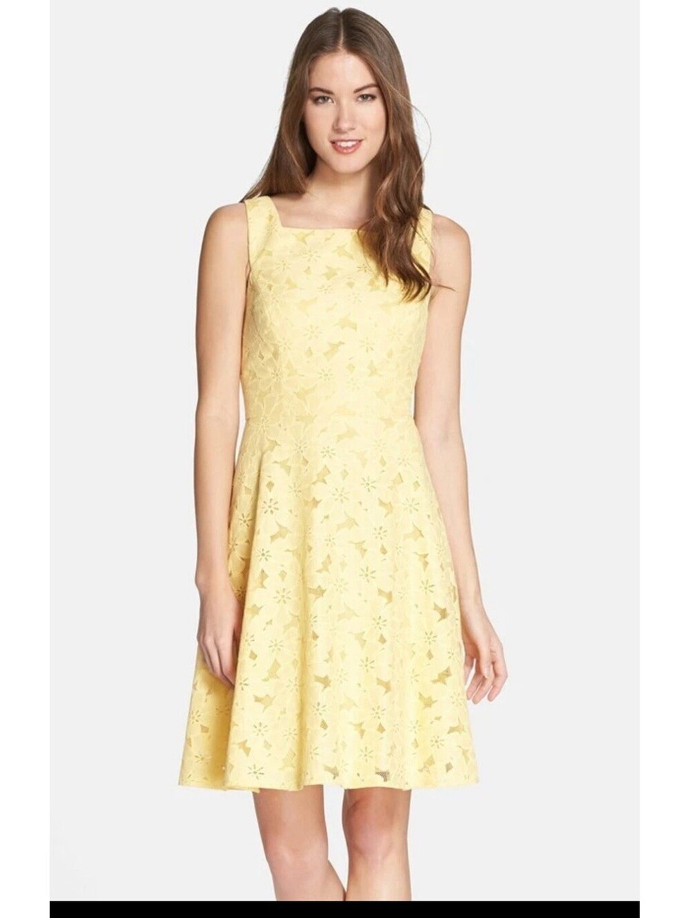 Maggy London Embroidered Cotton Blend Fit & Flare Yellow Dress size 4